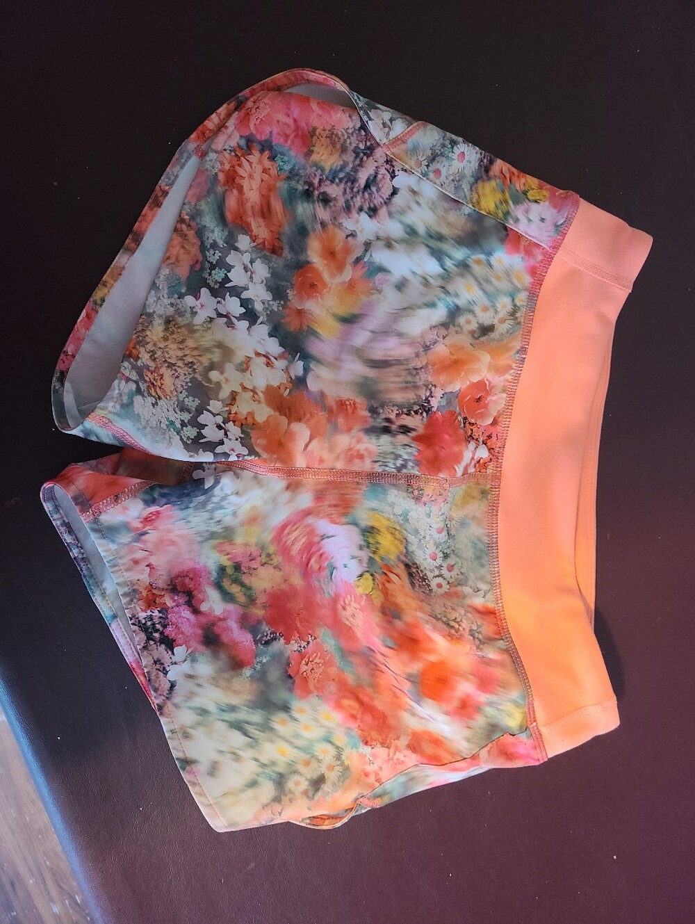Women's Floral Athletic Shorts with Coral Waistband